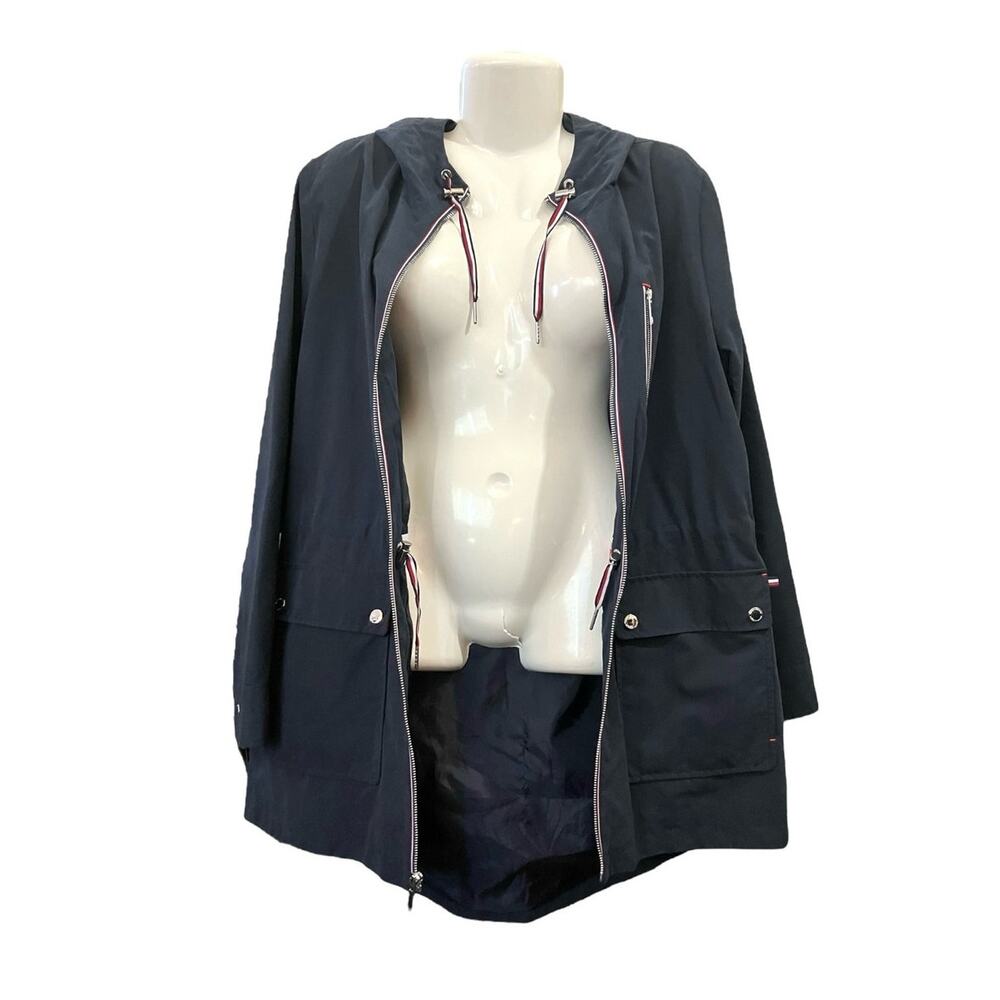 Tommy Hilfiger Women's Navy Full Zip Storm Jacket w/ Hood Pockets | Size L EUC - Picture 3 of 16